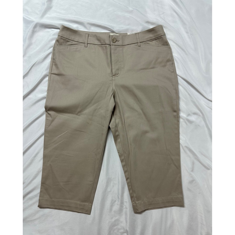 St Johns Bay Secretly Slender Khaki Crop Pants Tan Classic Fit Size 14 NWT